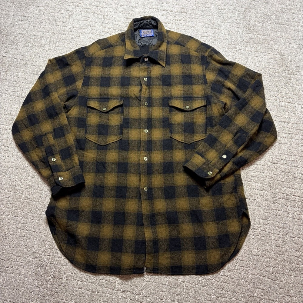Vintage 60s Pendleton Board Wool Buffalo Check Plaid Flannel Button Up Men 17.5